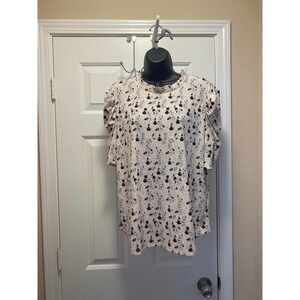 Adrianna Papell Ruffle Neck Pleated SleeveTop  Peach Black and White Size XL